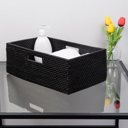 Rattan Rectangular Storage Basket with Cutout Handles