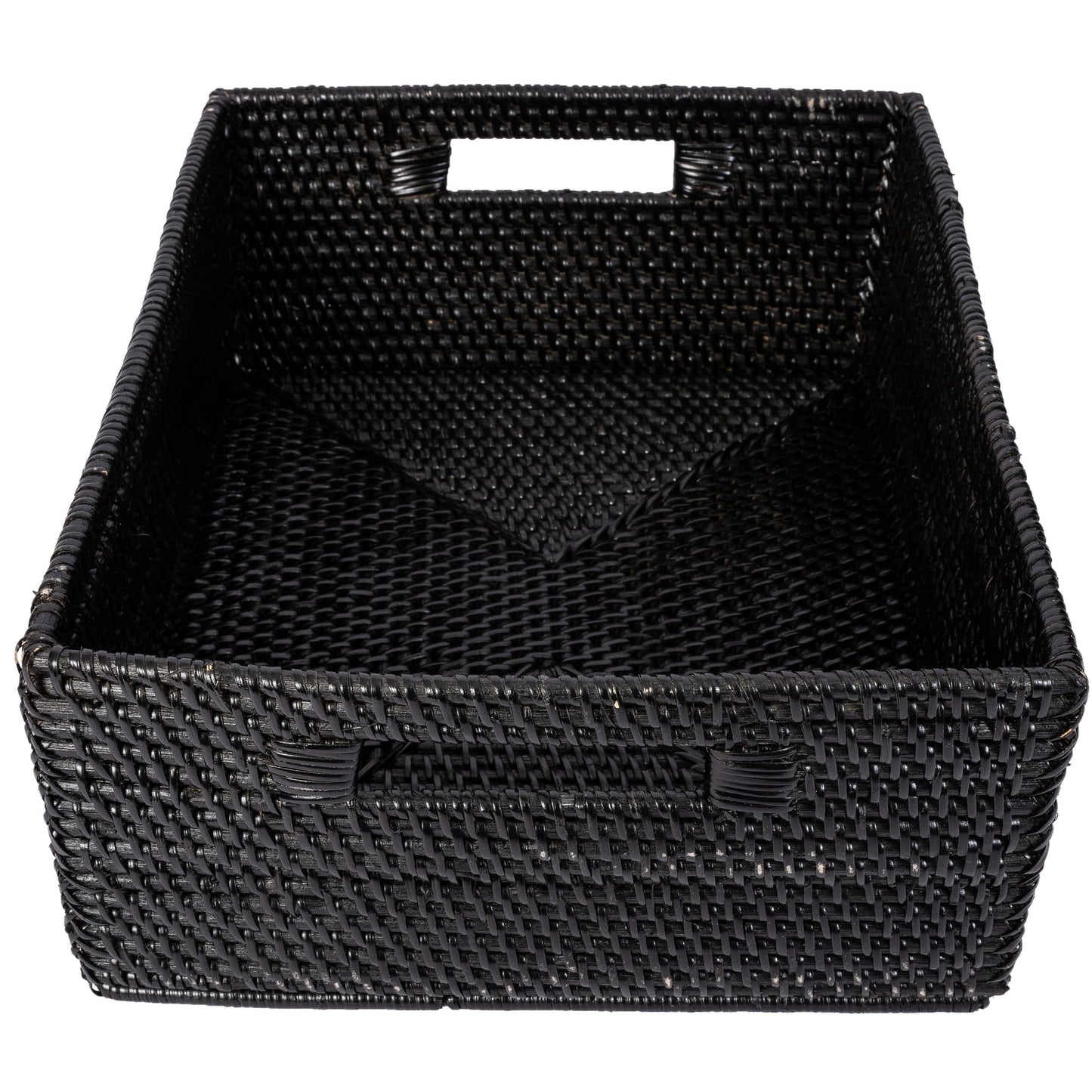 Rattan Rectangular Storage Basket with Cutout Handles