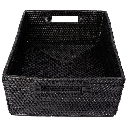 Rattan Rectangular Storage Basket with Cutout Handles