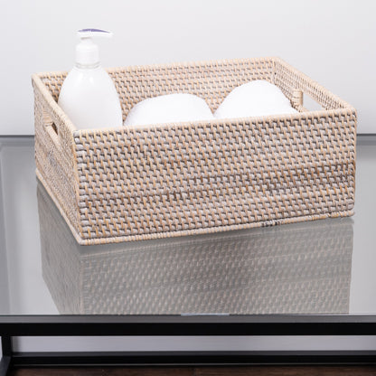 Rattan Rectangular Storage Basket with Cutout Handles