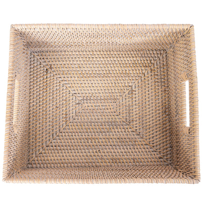Rattan Rectangular Storage Basket with Cutout Handles