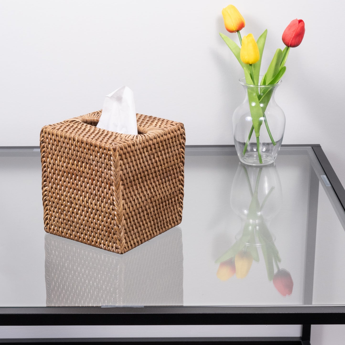 Rattan Column Tissue Box Cover