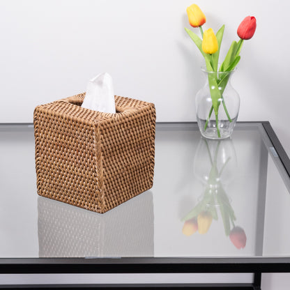 Rattan Column Tissue Box Cover