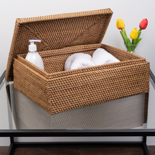 Rattan Flat Legal File Storage Box with Woven Lid