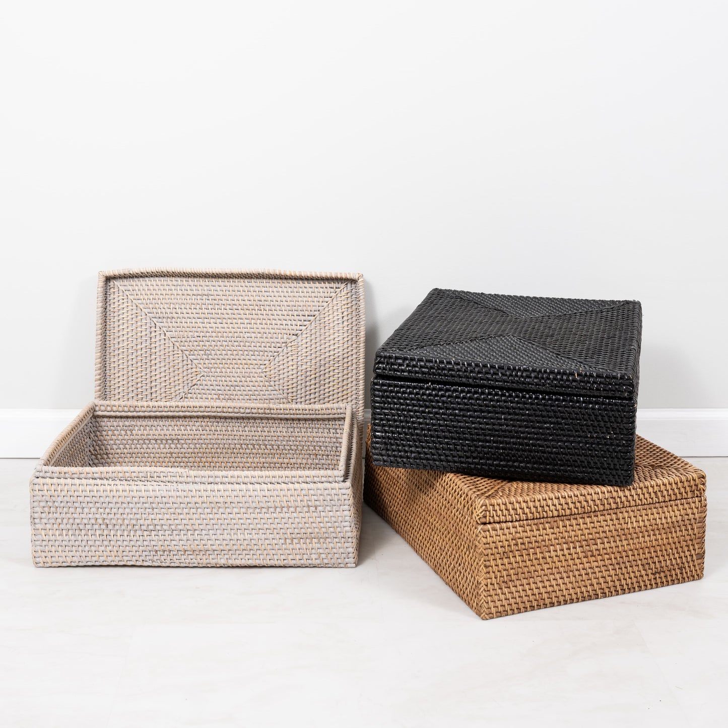 Rattan Flat Legal File Storage Box with Woven Lid