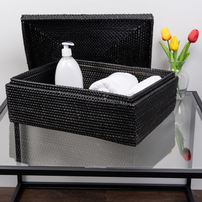 Rattan Flat Legal File Storage Box with Woven Lid