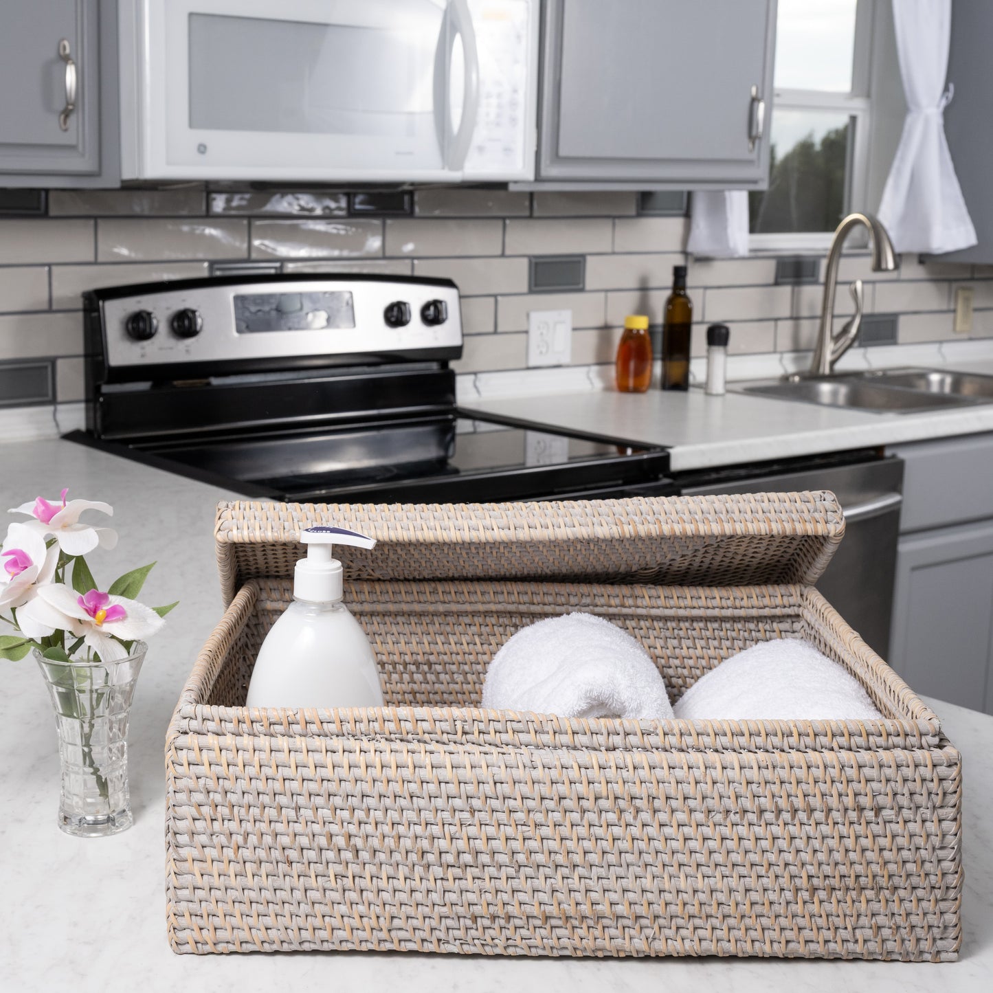 Rattan Flat Legal File Storage Box with Woven Lid