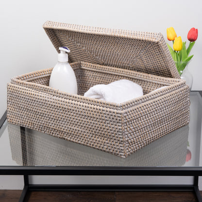 Rattan Flat Legal File Storage Box with Woven Lid