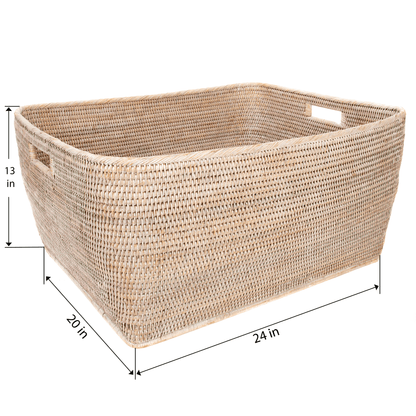 Rattan Family Basket with Cutout Handles