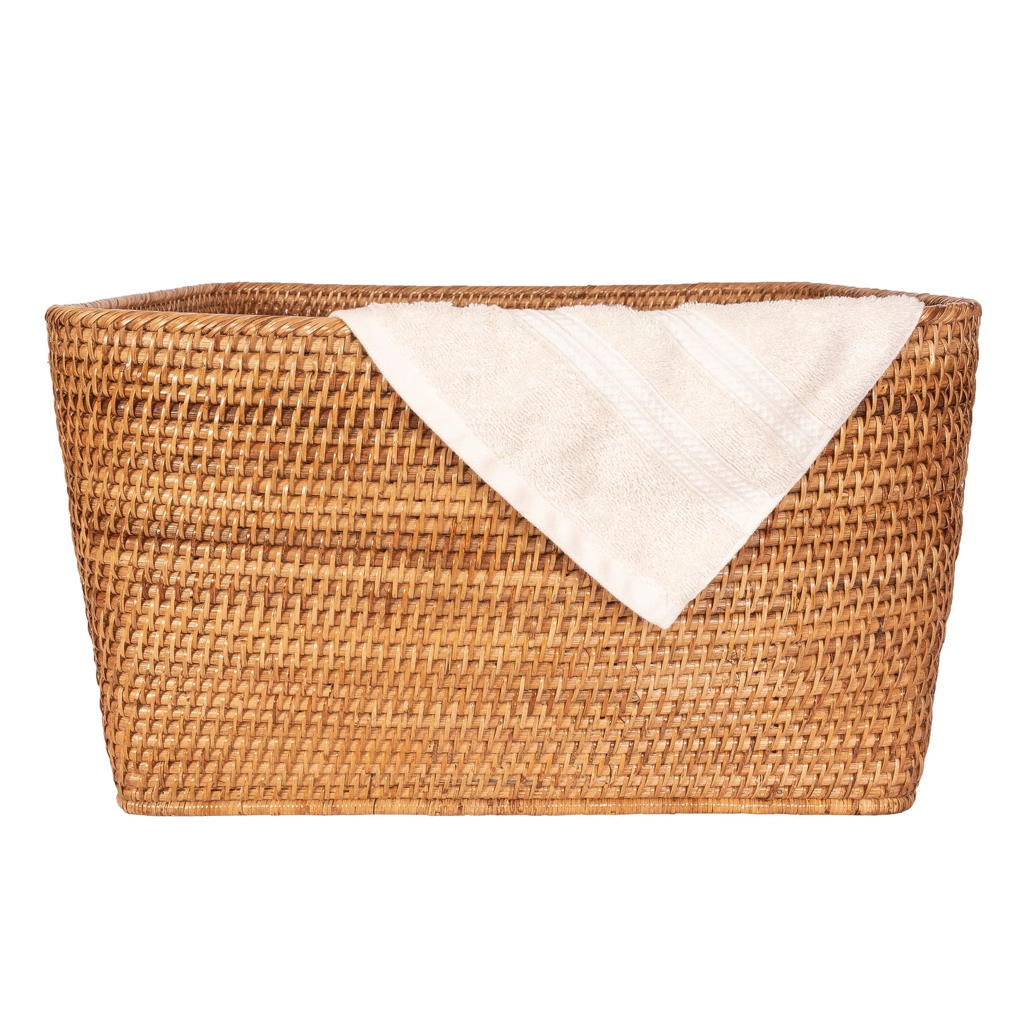 Rattan Family Basket with Cutout Handles