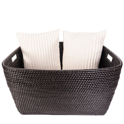 Rattan Family Basket with Cutout Handles