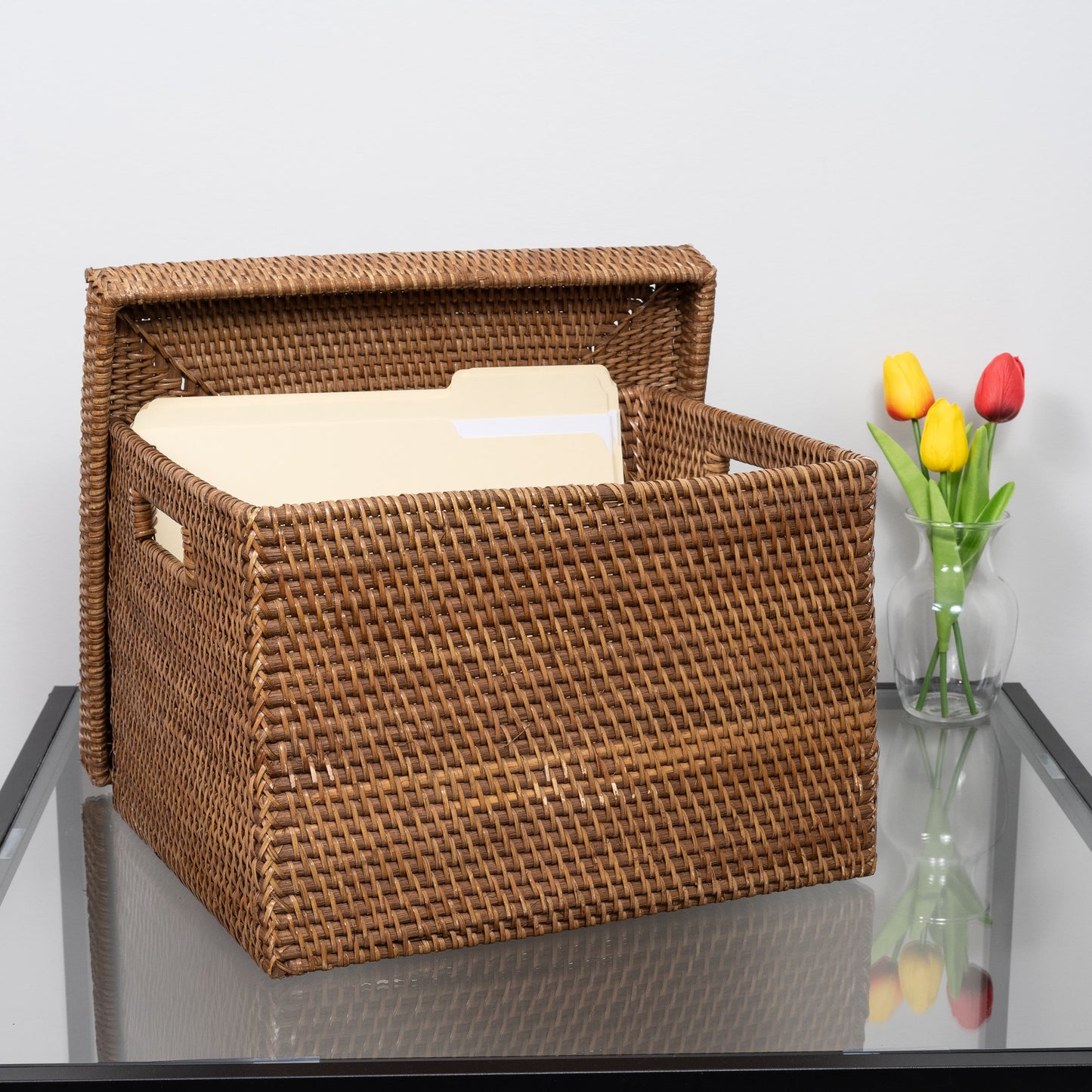 Rattan Letter File Storage Box with Lid