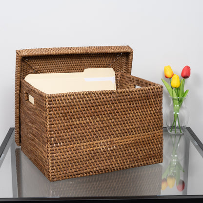 Rattan Letter File Storage Box with Lid