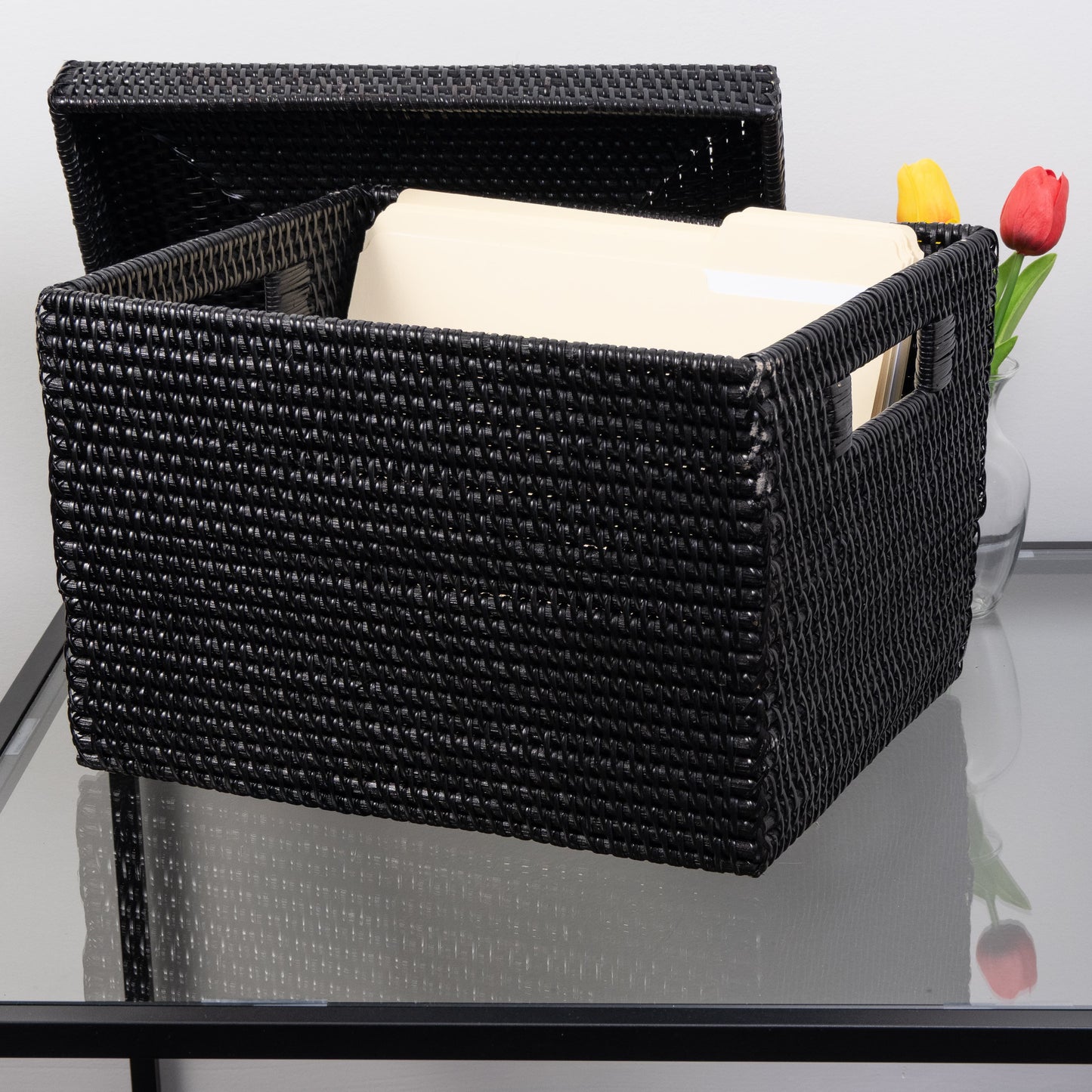 Rattan Letter File Storage Box with Lid
