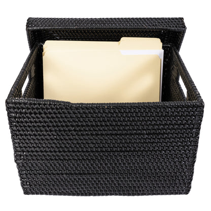Rattan Letter File Storage Box with Lid