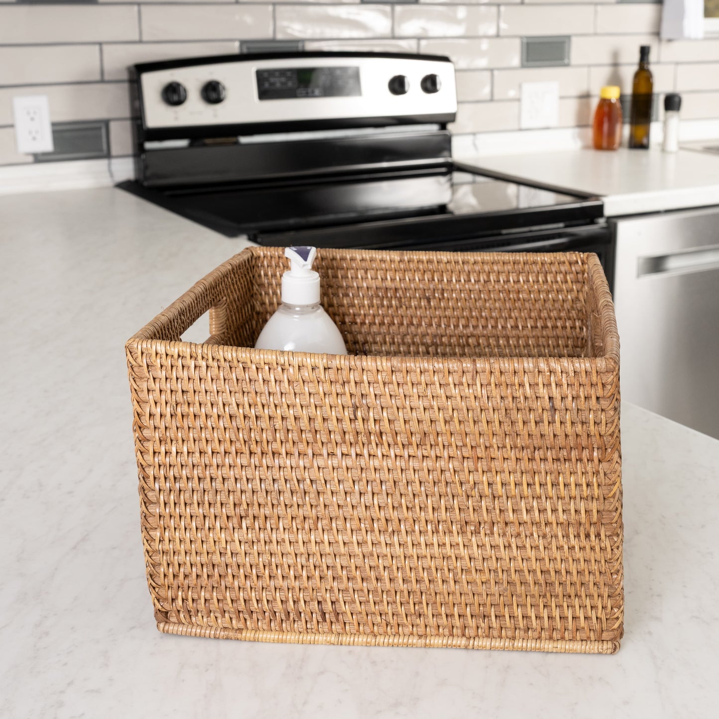 Square Storage Basket with Cutout Handles