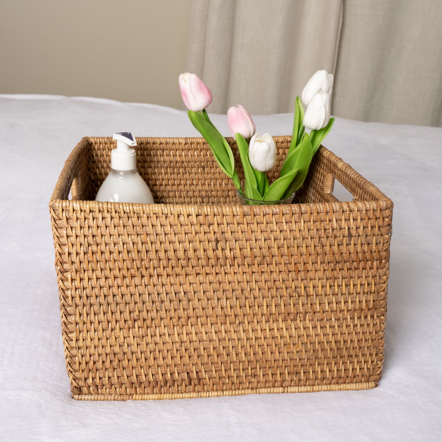 Square Storage Basket with Cutout Handles