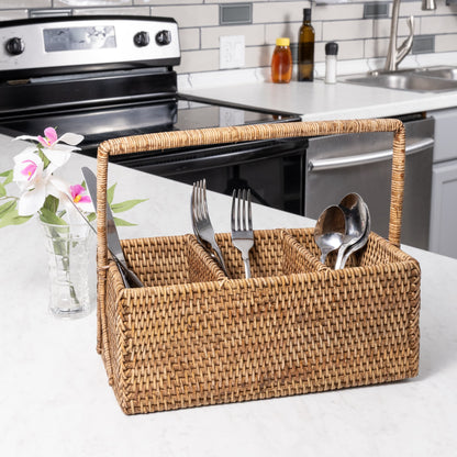 Rattan 3-Section Cutlery Caddy – Utensil Holder