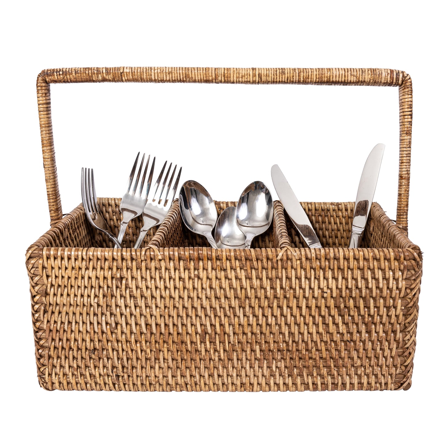 Rattan 3-Section Cutlery Caddy – Utensil Holder
