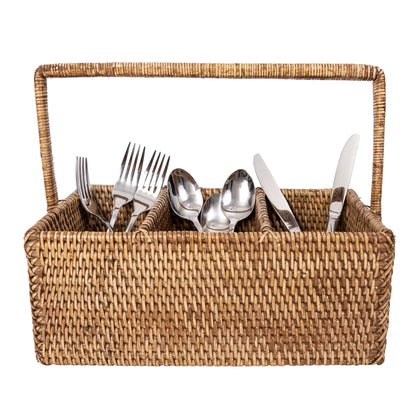Rattan 3-Section Cutlery Caddy – Utensil Holder