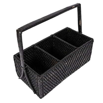 Rattan 3-Section Cutlery Caddy – Utensil Holder