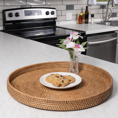 Rattan Round Ottoman Serving Tray