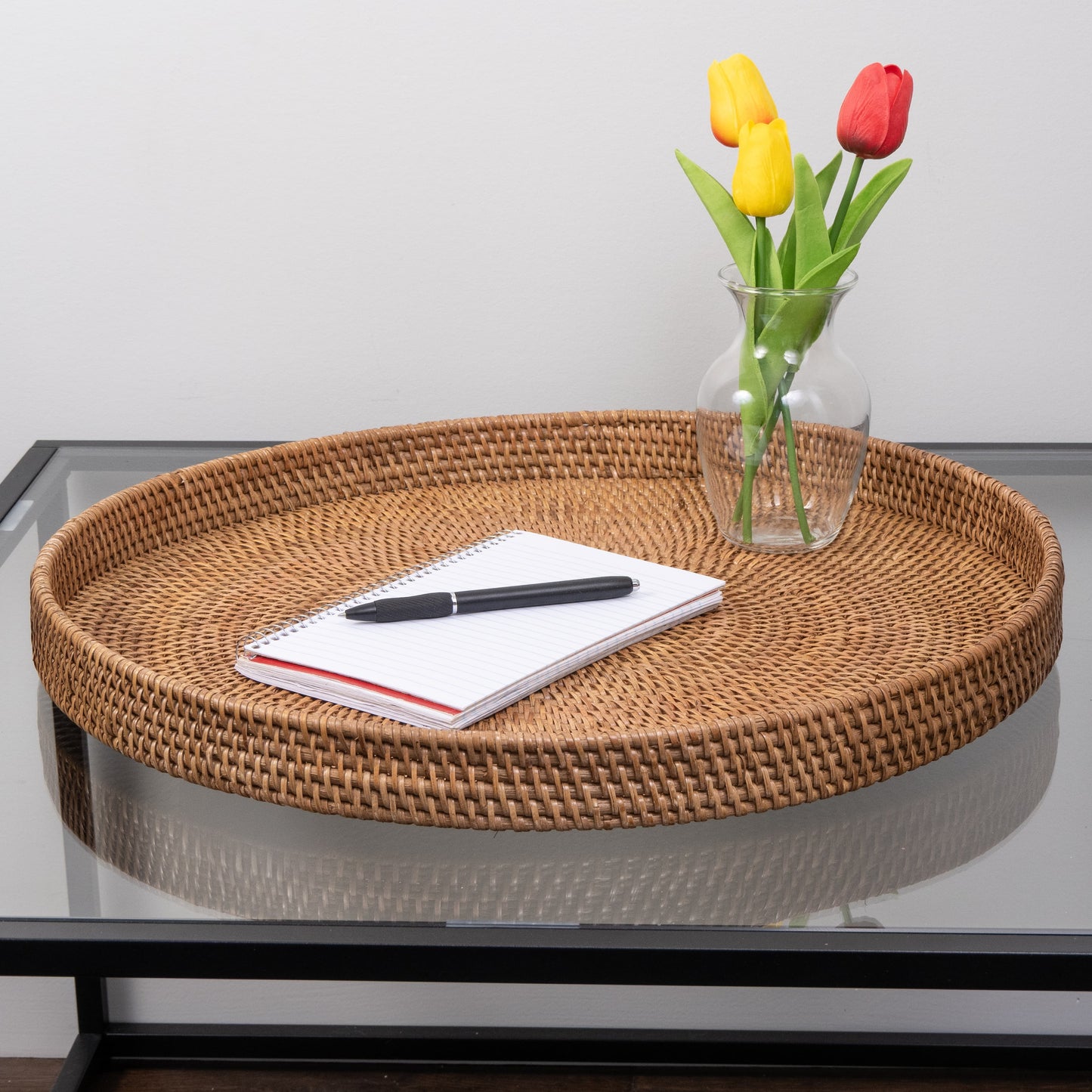 Rattan Round Ottoman Serving Tray