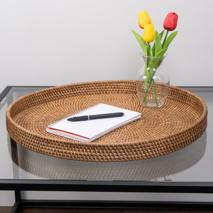 Rattan Round Ottoman Serving Tray