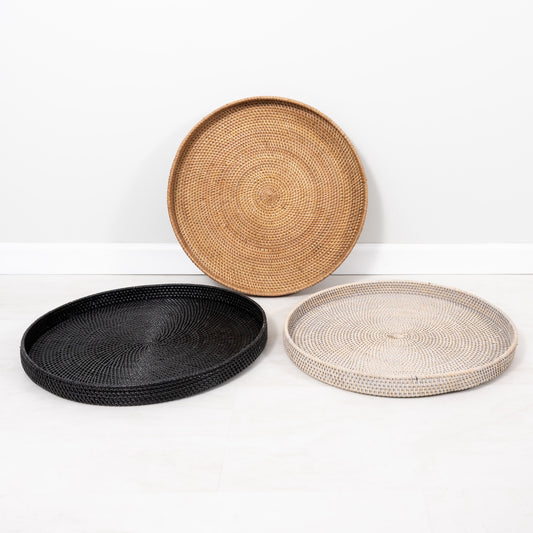 Rattan Round Ottoman Serving Tray