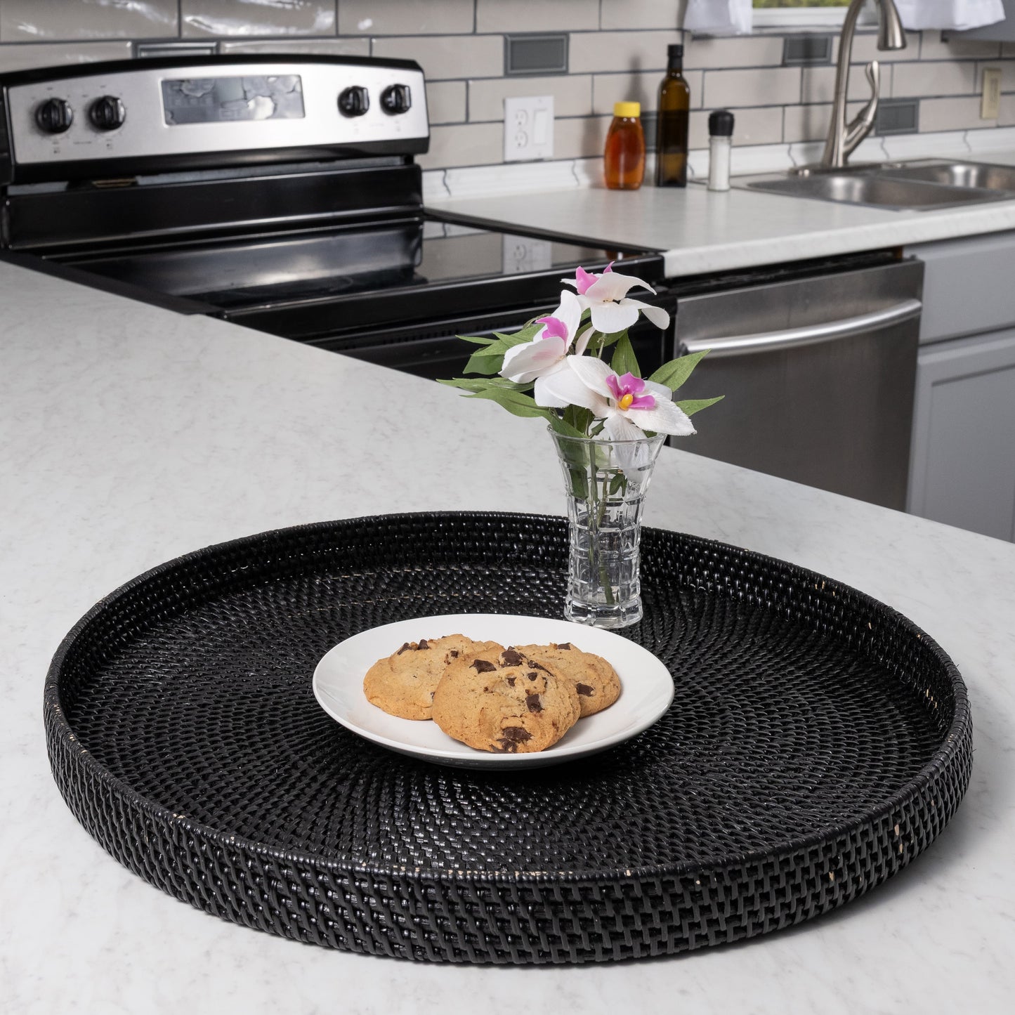 Rattan Round Ottoman Serving Tray