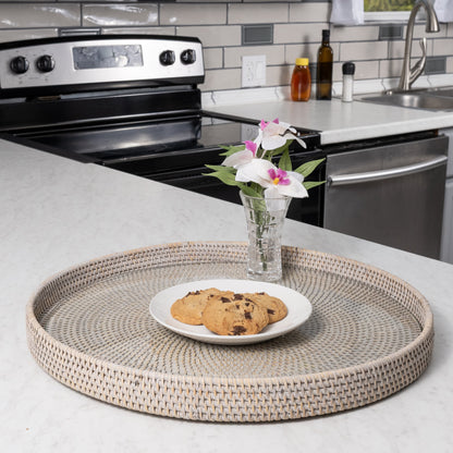 Rattan Round Ottoman Serving Tray