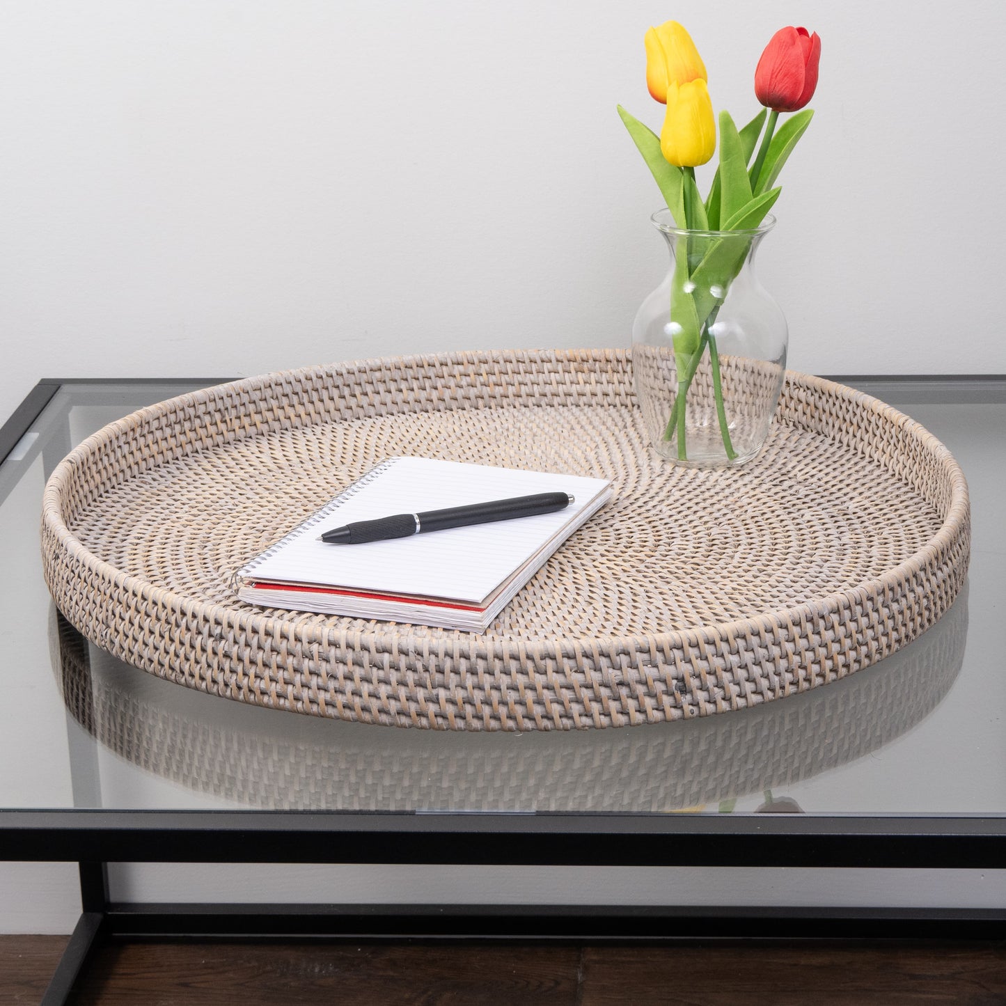 Rattan Round Ottoman Serving Tray