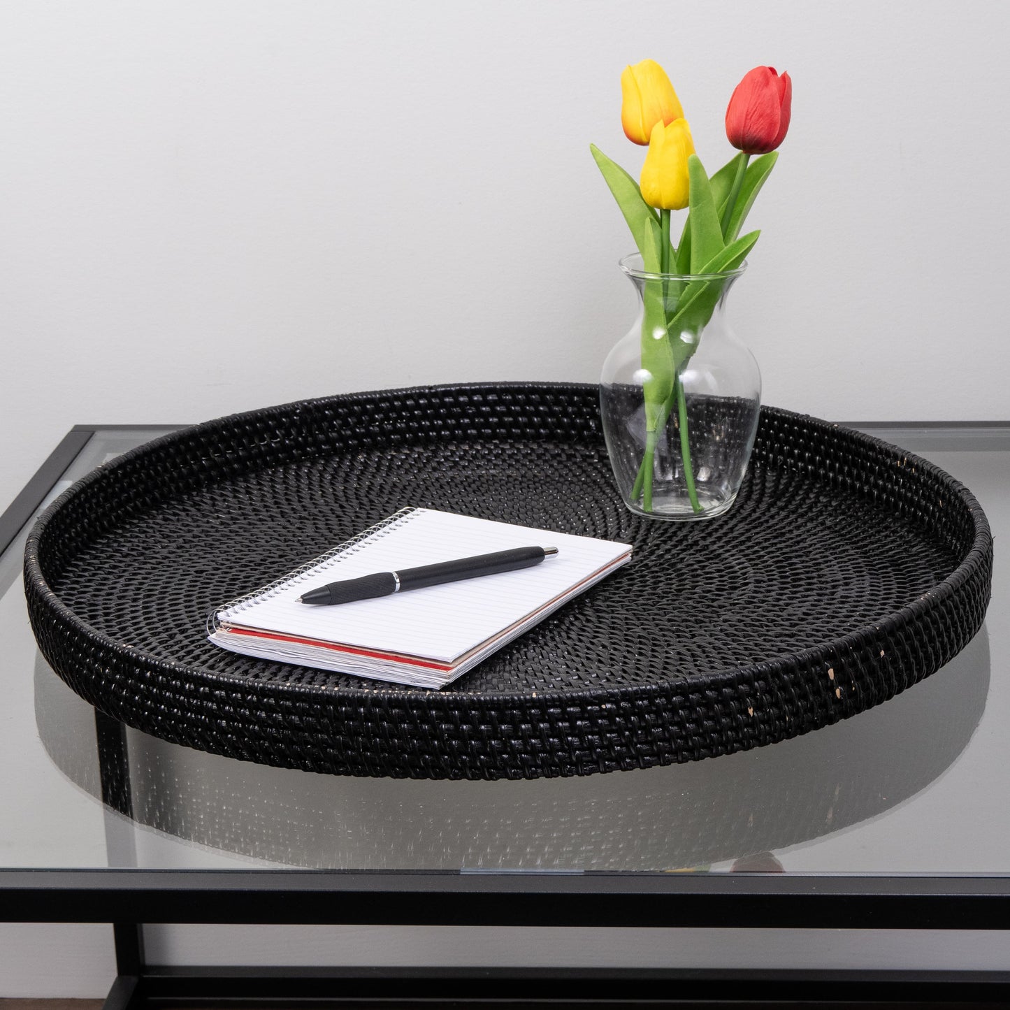 Rattan Round Ottoman Serving Tray