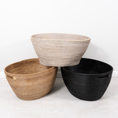 Rattan Laundry Basket with Cutout Handles