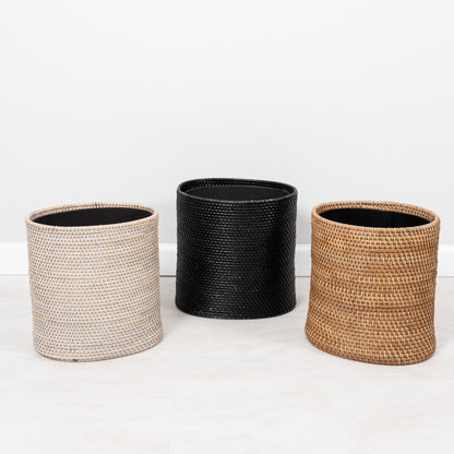 Oval Rattan Waste Basket with Metal Liner