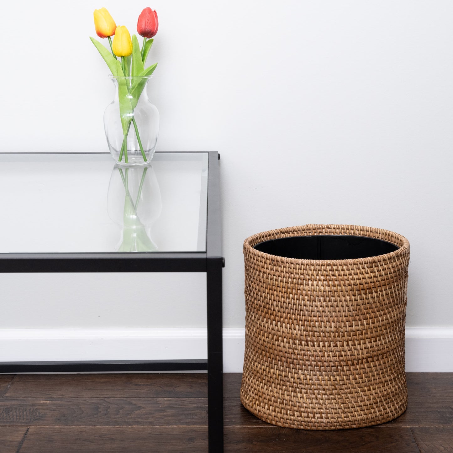 Oval Rattan Waste Basket with Metal Liner