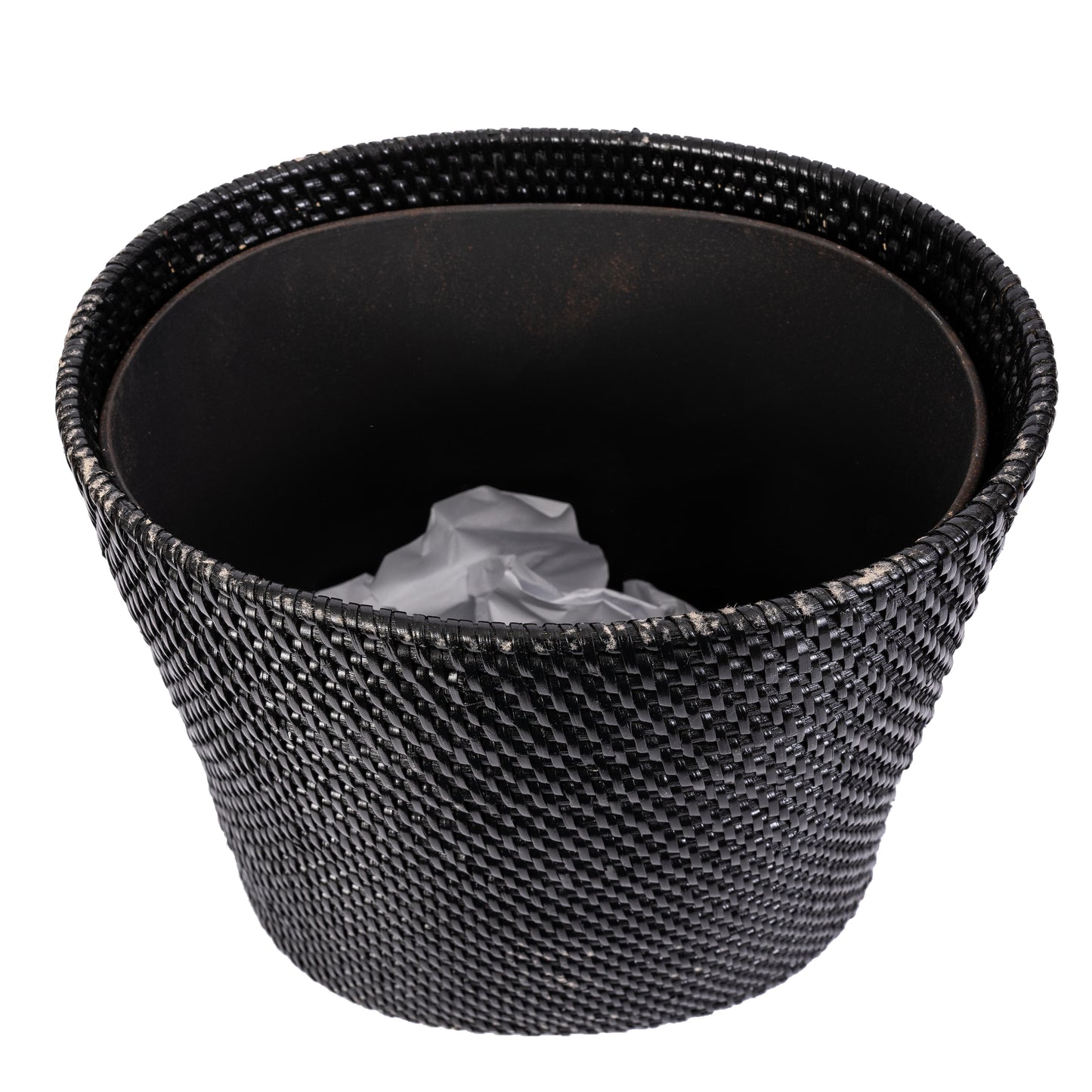 Oval Rattan Waste Basket with Metal Liner