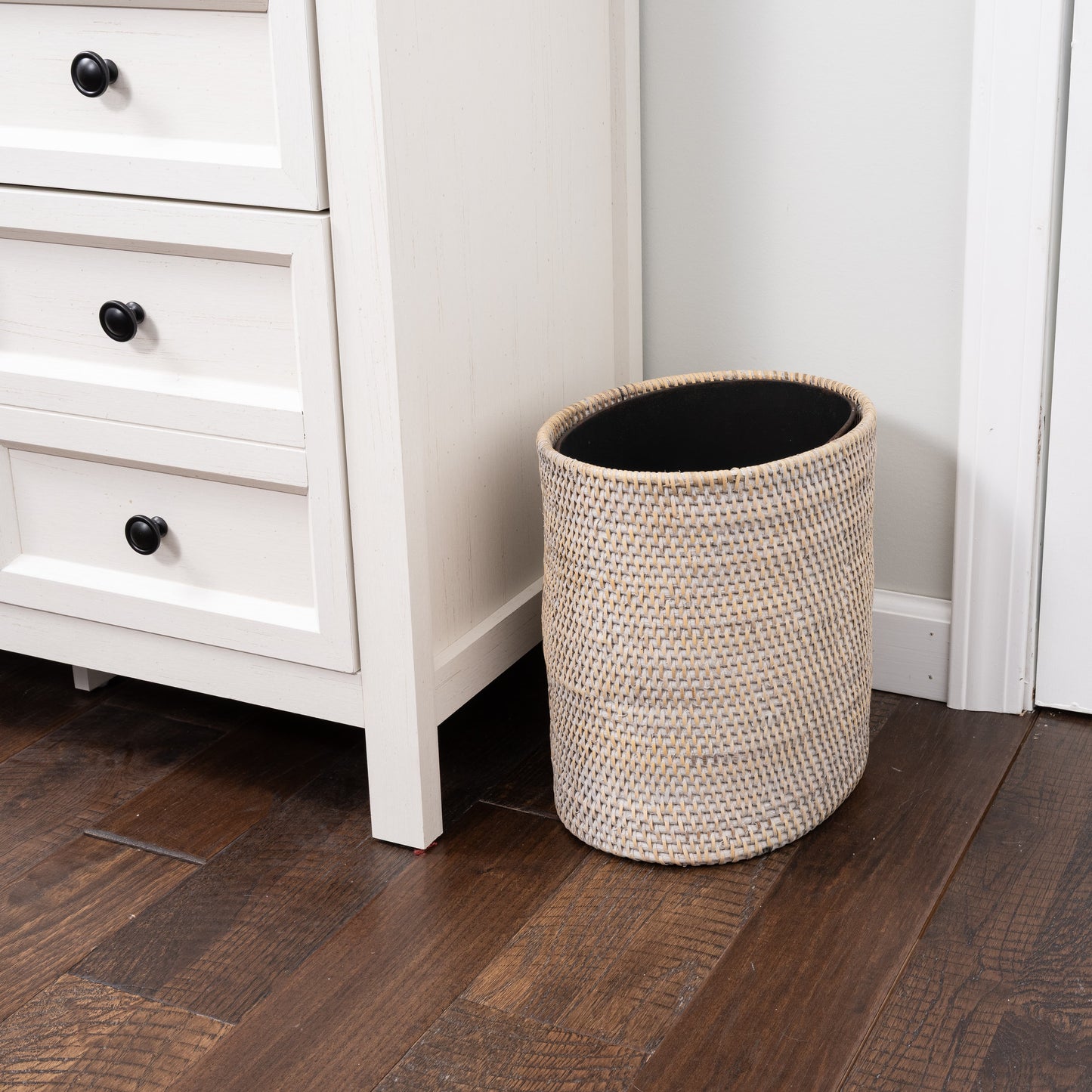 Oval Rattan Waste Basket with Metal Liner