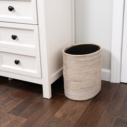 Oval Rattan Waste Basket with Metal Liner