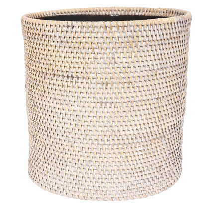 Oval Rattan Waste Basket with Metal Liner