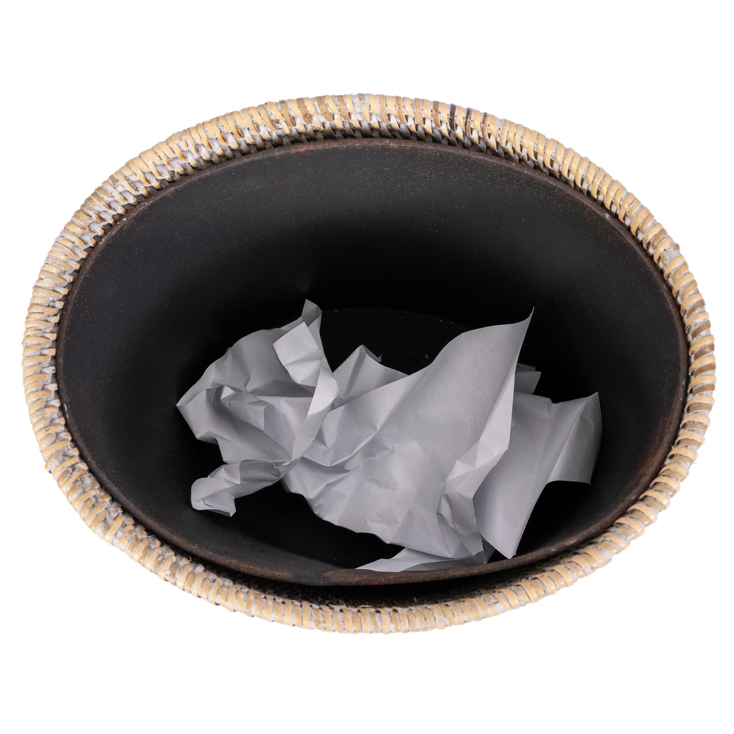 Oval Rattan Waste Basket with Metal Liner
