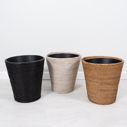 Rattan Round Tapered Waste Basket with Metal Liner
