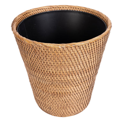 Rattan Round Tapered Waste Basket with Metal Liner