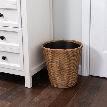 Rattan Round Tapered Waste Basket with Metal Liner