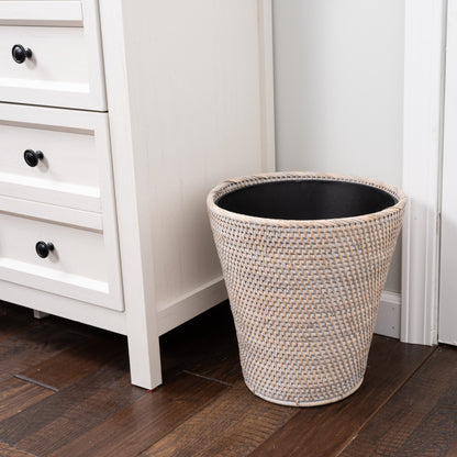 Rattan Round Tapered Waste Basket with Metal Liner