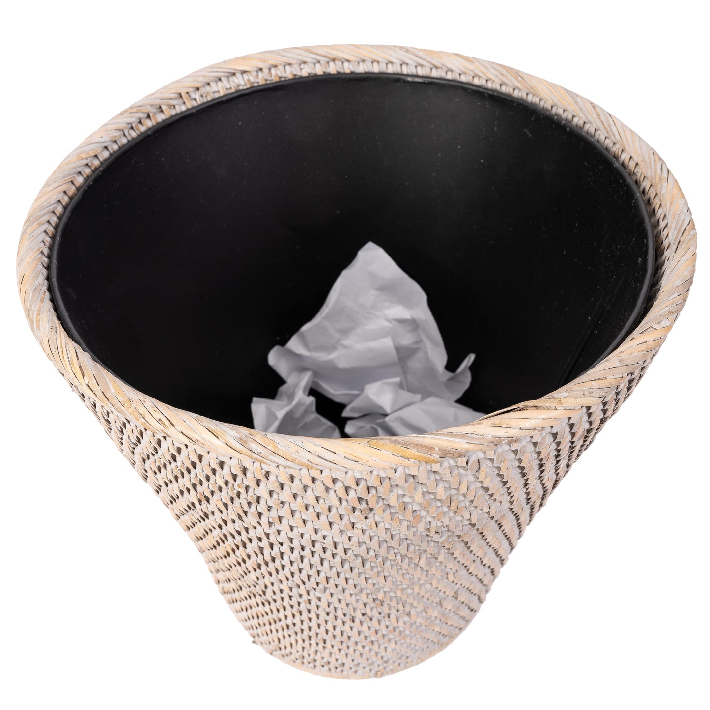 Rattan Round Tapered Waste Basket with Metal Liner