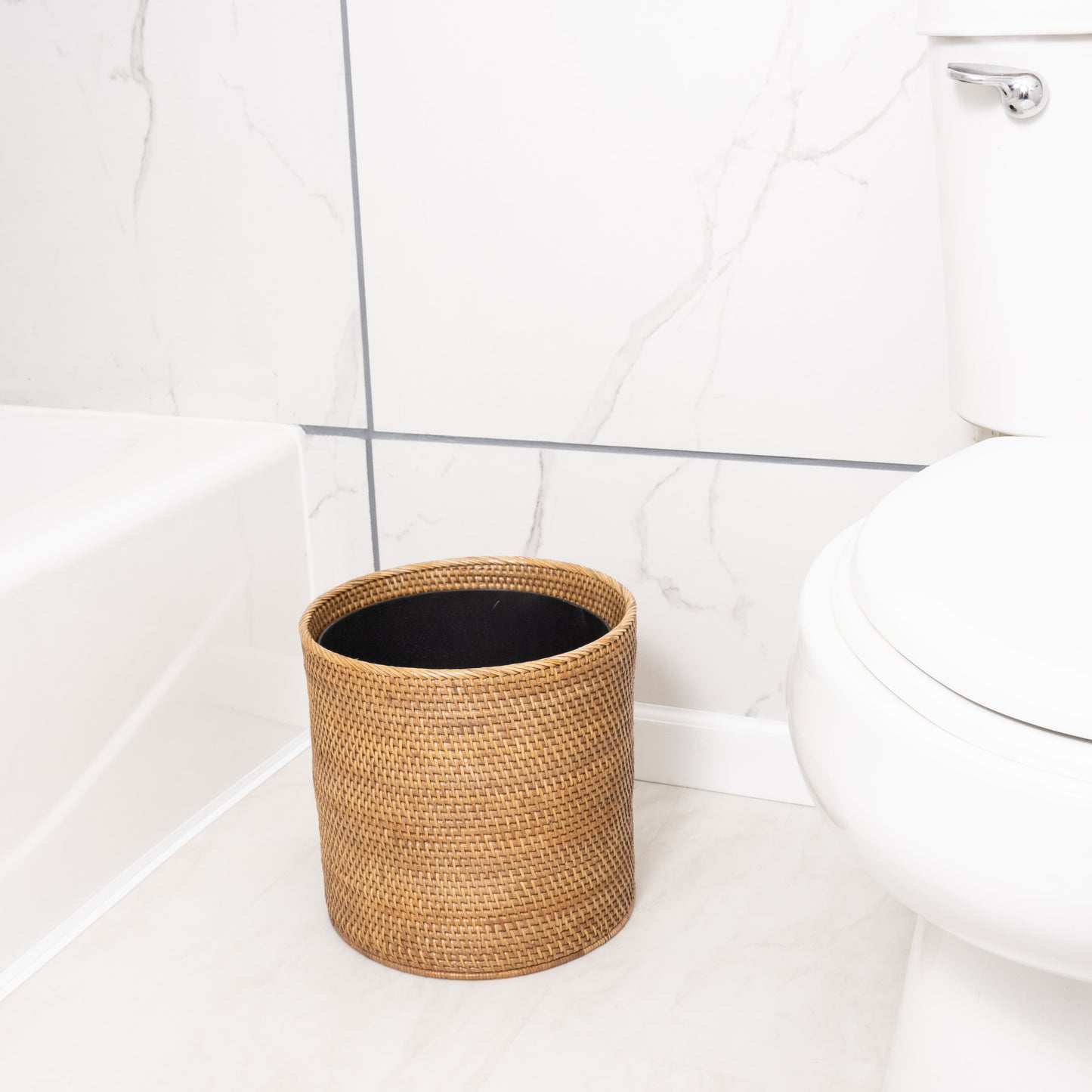 Rattan Round Waste Basket with Metal Liner