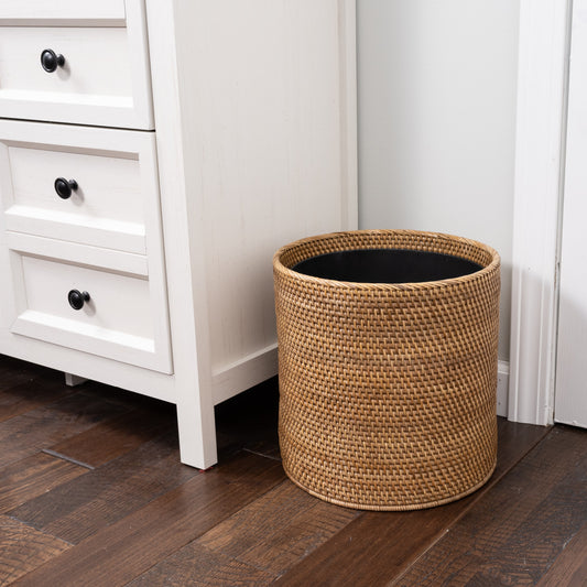 Rattan Round Waste Basket with Metal Liner