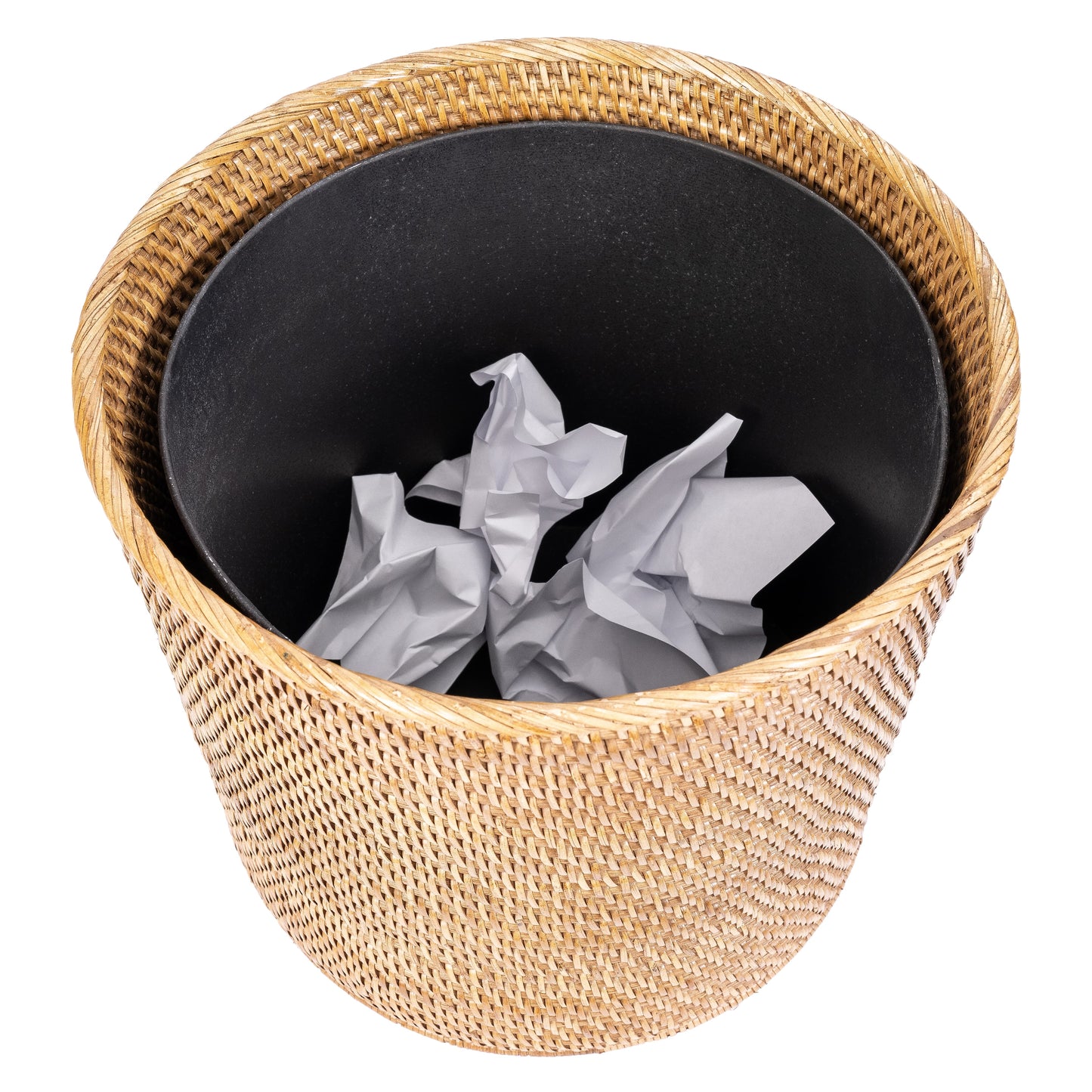 Rattan Round Waste Basket with Metal Liner