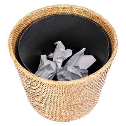 Rattan Round Waste Basket with Metal Liner